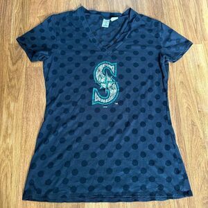Seattle Mariners V-Neck Short Sleeve Blue T-Shirt | Women Size Large